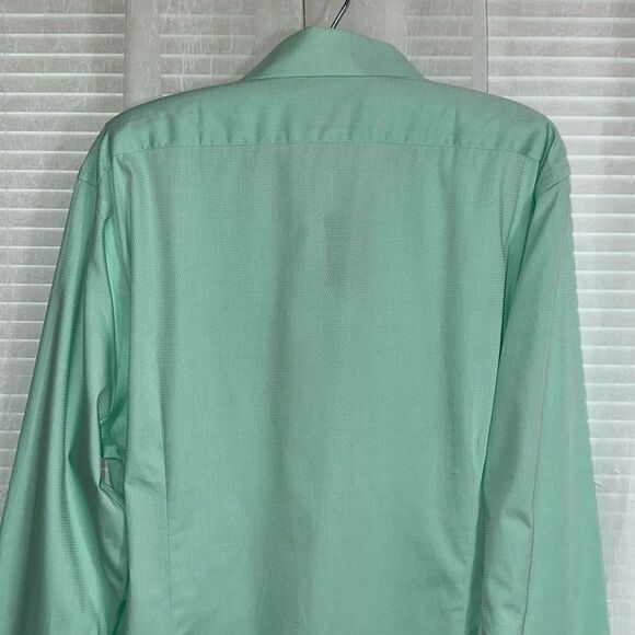 EXPRESS XL Mint Green Slim Fit Textured Cotton Men’s Long Sleeve Dress Shirt - Picture 7 of 11